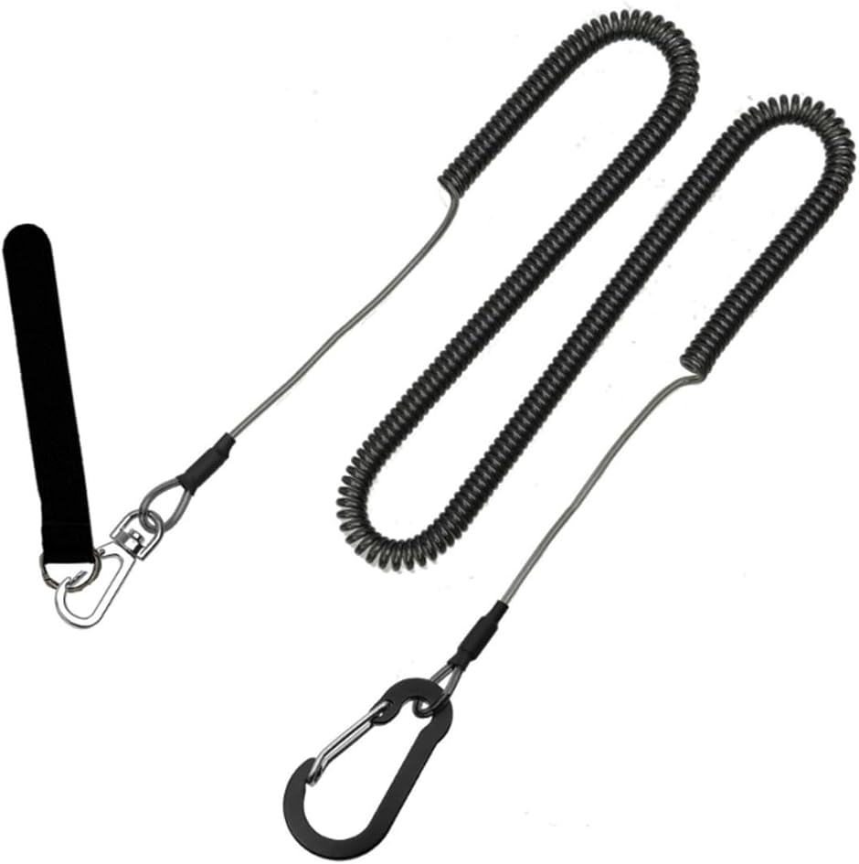 J-base 尻手ロープ 釣竿 もしものときに。 落下防止 ワイヤー内蔵 コイル式 伸縮タイプ 強度強化 (ブラック,  伸長時5m)