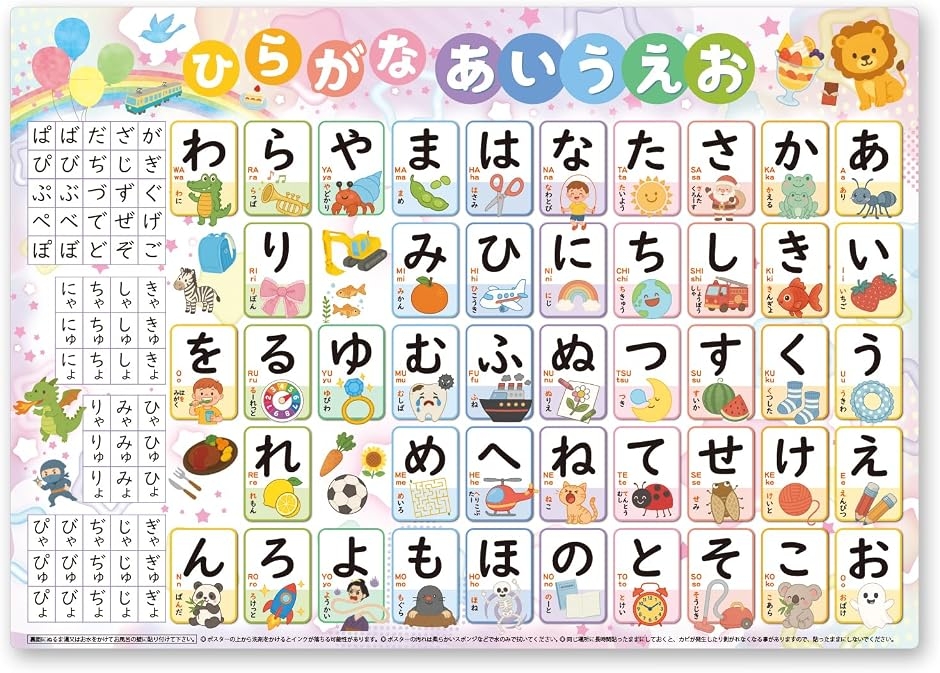 お風呂ポスター 知育ポスター 学習 B3サイズ 防水 教育 カラフル イラスト 入園準備 家庭学習 英語 (ひらがな,  B3サイズ)