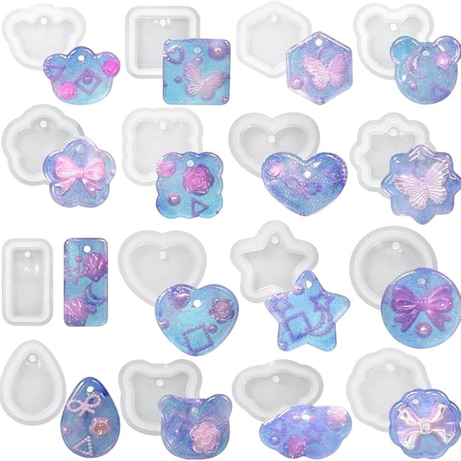 レジン モールド アクセサリー ハート 立体 セット 丸 穴あき 四角