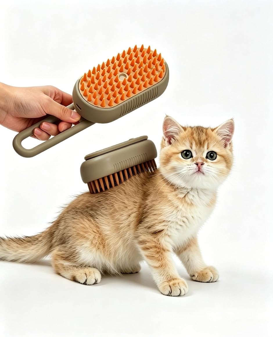 猫 ブラシ スチーム 猫用ブラシ 蒸し猫ブラシ 犬 ペットブラシ 3in1 スチーム付き ブラッシング よく取れる シリコン ケア (白)