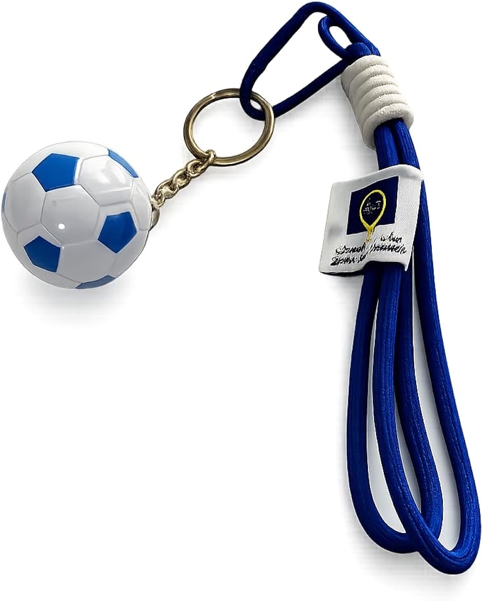 キーホルダー サッカー ボール モチーフ リュック バッグ ケース 家の鍵 車の鍵 などに 軽量 キーリング (ブルー,  サッカー)