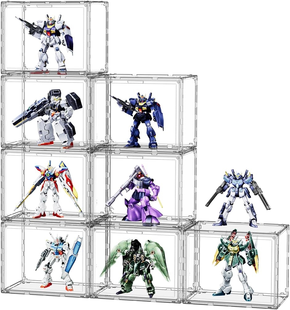 フィギュアケース UVカット コレクションケース 横縦積み可 透明 ディスプレイケース (透明, 8個)