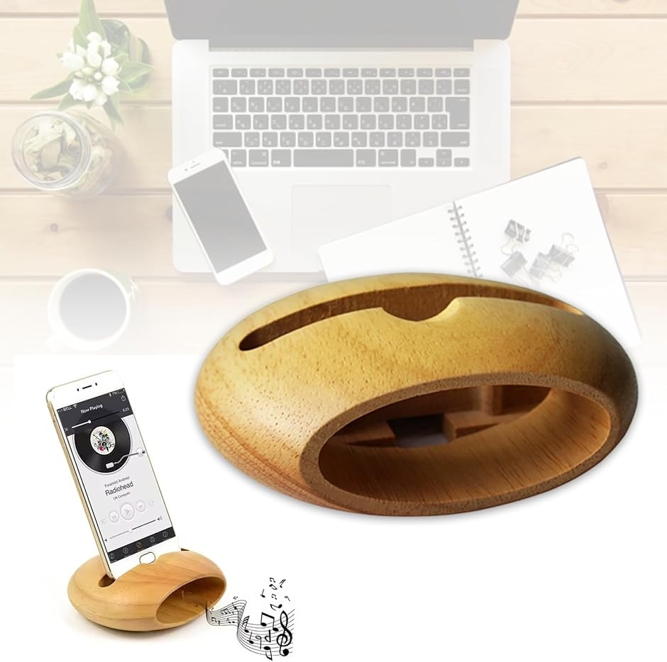置くだけスピーカー スマホスタンド 簡易スピーカー 木製 スマホ