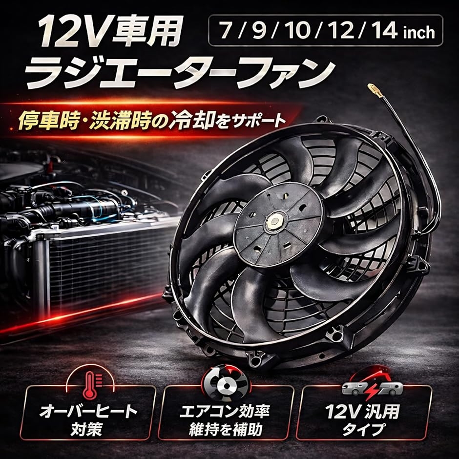 電動 ラジエーター ファン 12V 80W DC エンジン 冷却 モーター 扇風機