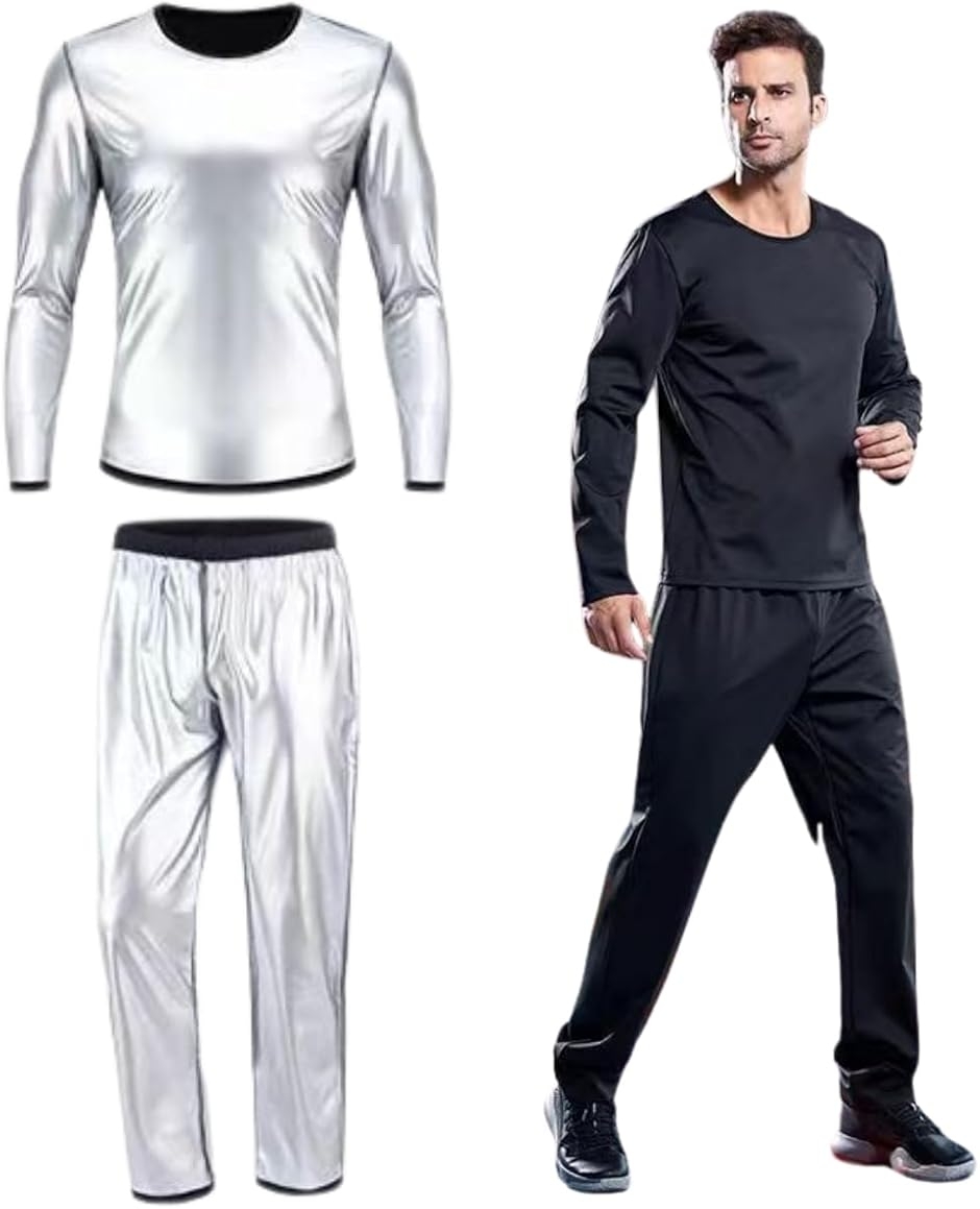 サウナスーツ メンズ 上下セット ダイエット トレーニング ウェア 筋トレ ランニング (ブラック,  2XL)