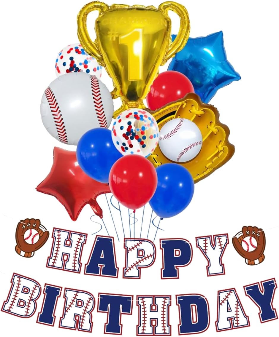 誕生日 飾り 男の子 スポーツ お誕生日 飾り付け 装飾 バルーン 風船 ガーランド セット 男子 (マルチカラー,  野球)