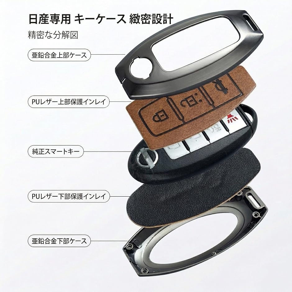 日産車対応 スマートキーケース 亜鉛合金&レザ...の詳細画像4