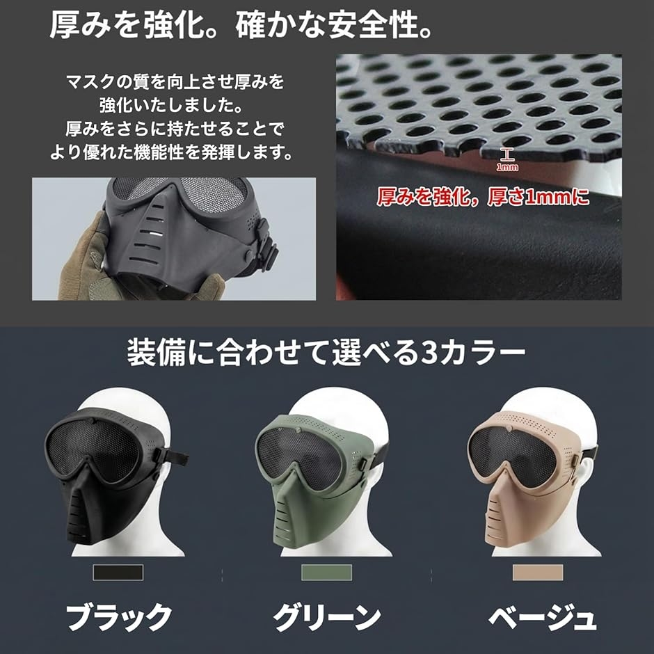 サバゲー メッシュフェイスガード 曇らない 高通気タイプ 軽量