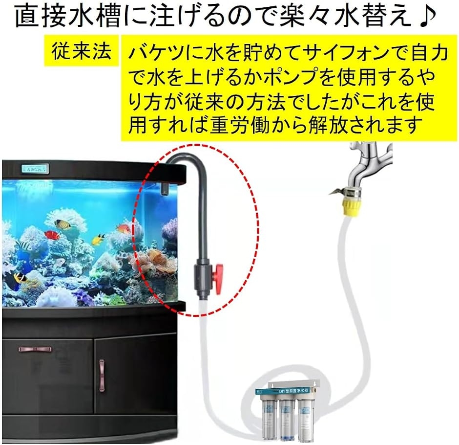 観賞魚 水替え 楽々 ツール ホース 接続 排水 給水 ON OFF 機能付き 