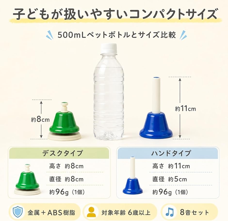 ミュージックベル ハンドベル 楽器 知育玩具 モンテッソーリ カラフル