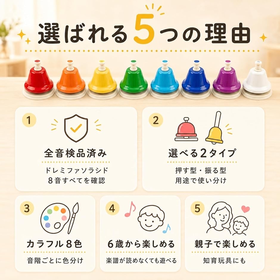 ミュージックベル ハンドベル 楽器 知育玩具 モンテッソーリ カラフル