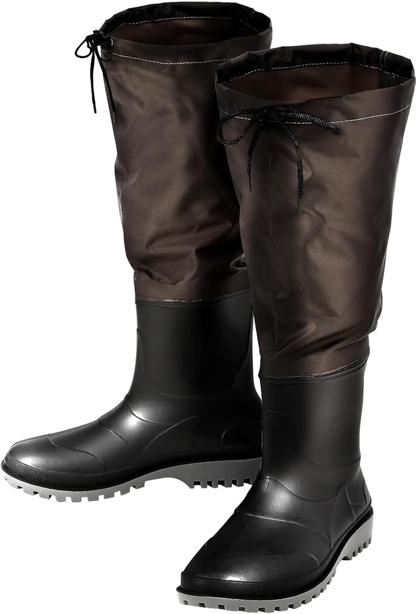 専門家推奨 ウェーダー ひざ下 釣り 胴長 ニーブーツ 長靴一体型 完全防水 丈夫 災害用 (ブラウン,  26.5cm〜27cm)