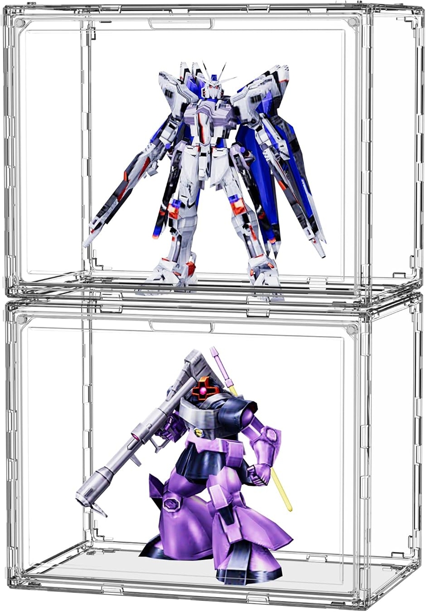 フィギュアケース UVカット コレクションケース 横縦積み可 透明 ディスプレイケース (透明,  2個)