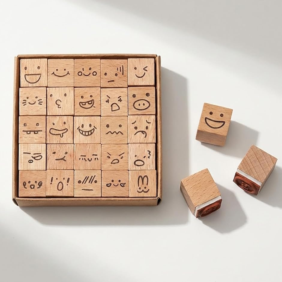 クラフト用スタンプ ジャーナル装飾 25ピース ラバースタンプ 絵文字 木製