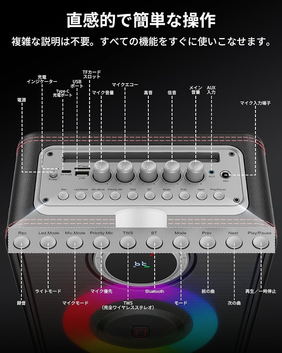 スピーカーセット 拡声器 ワイヤレスマイク2本 Bluetooth5.3対応 高