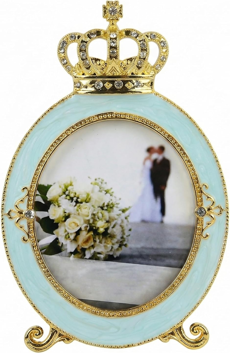 フォトフレーム 写真立て 王冠 おしゃれ 推し活 ミニサイズ アンティーク調 結婚祝い チェキ対応 エレガント インテリア (グリーン)