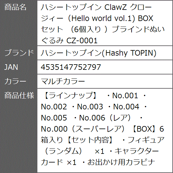 ClawZ クロージィー Hello world vol.1 BOXセット 6個入り ブラインド