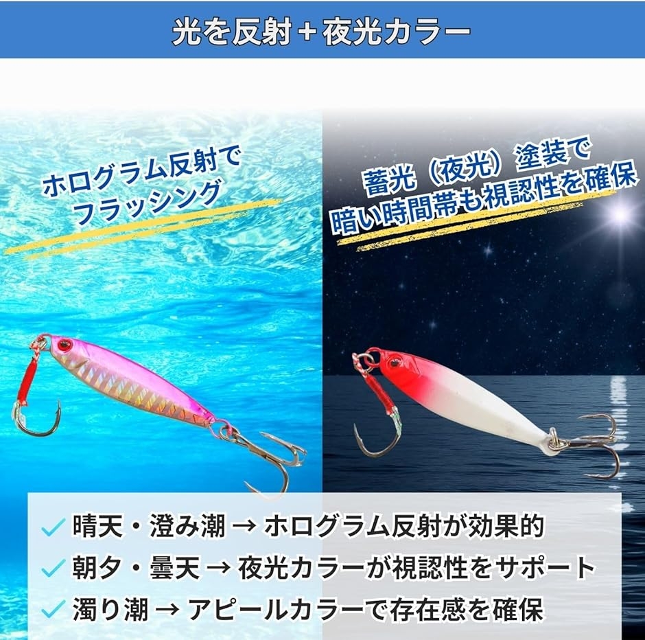 メタルジグ 釣りルアー 9個セット ティンセル トレブルフック付き