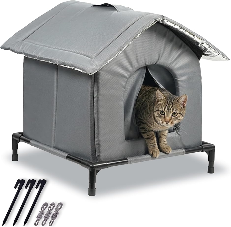 外猫ハウス 外猫ハウス 屋外用 高床 撥水 断熱 保温 取っ手付き 組立簡単 丸洗い