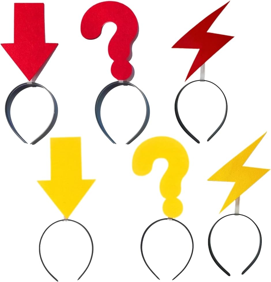 【Yahoo!ランキング1位入賞】カチューシャ 6点セット 疑問符 矢印 雷デザイン ヘッドバンド パーティーグッズ (レッド イエロー)