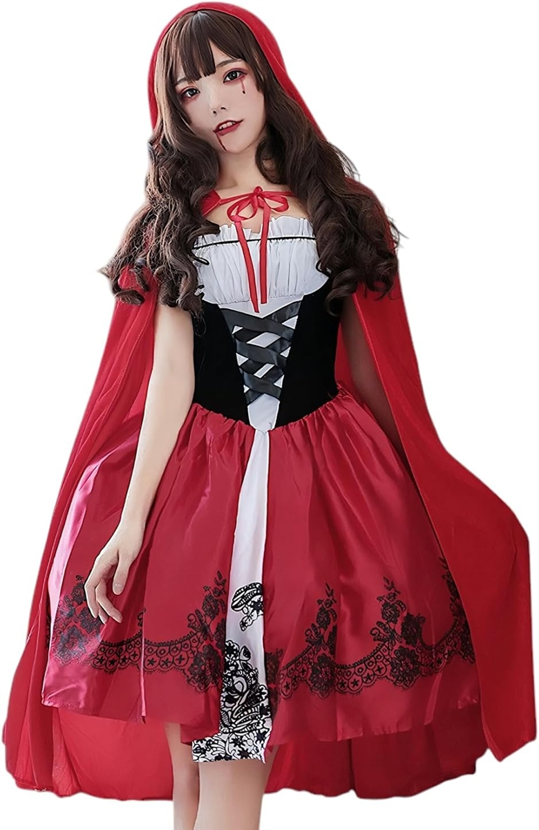 赤ずきん コスプレ 大人 ハロウィン 赤ずきんちゃん 仮装 衣装 (レッド,  S)