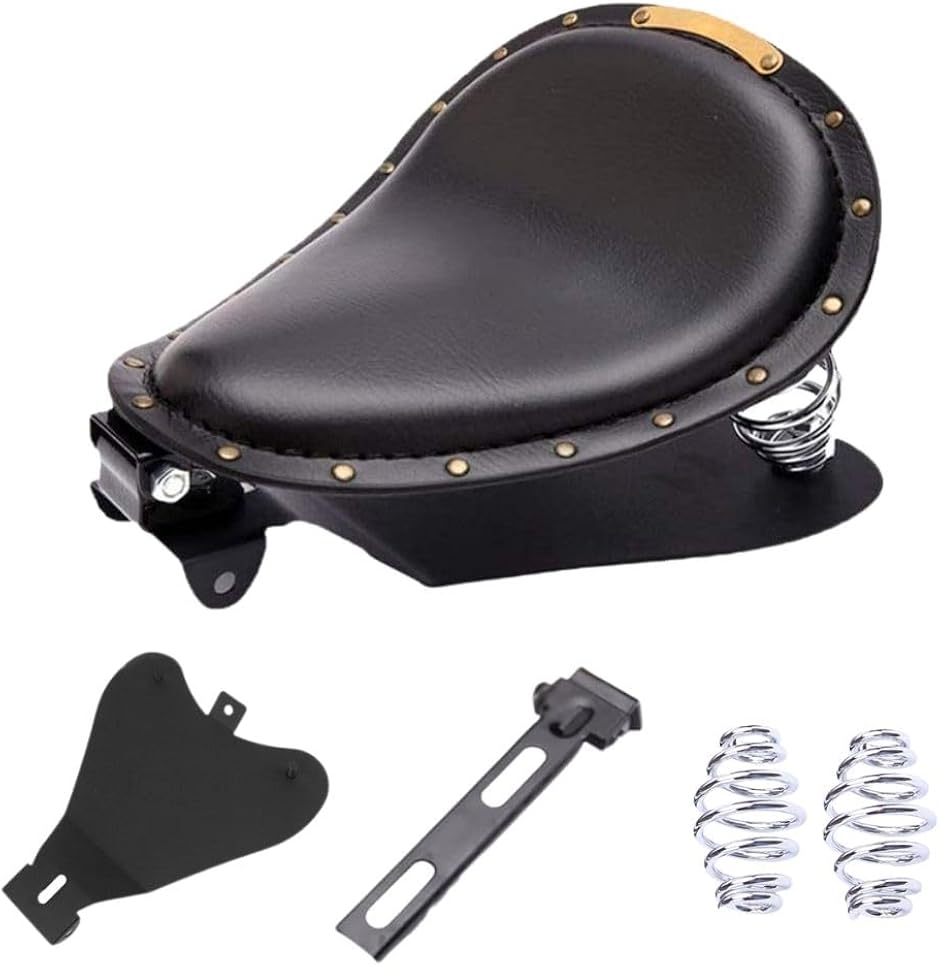 互換品】 バイク用ソロシート 合革 クッション付 汎用 スプリング 