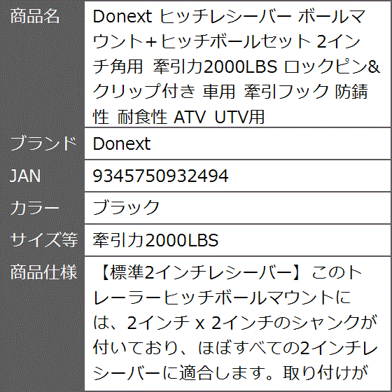 ヒッチレシーバー ボールマウント＋ヒッチボールセット 2インチ角用