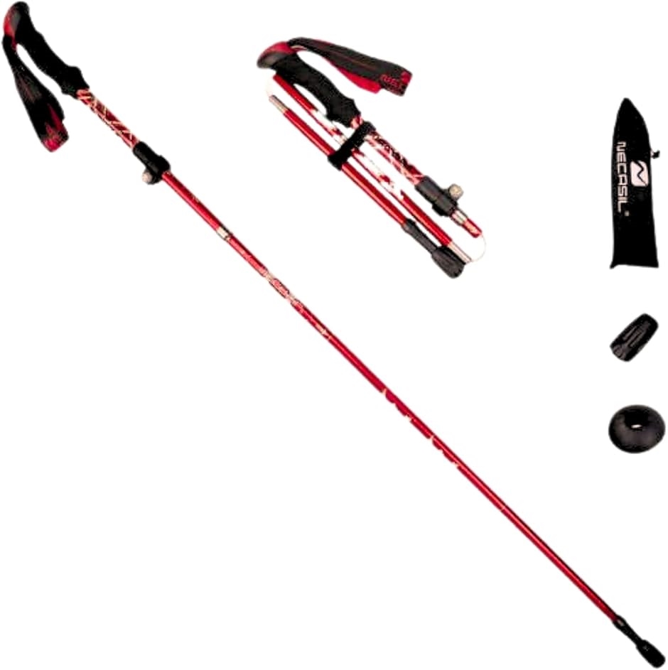Yahoo! Yahoo!ショッピング(ヤフー ショッピング)こもれび屋 トレッキングポール 軽量アルミ 折りたたみ 110cm 収納バッグ付（レッド,  110-125）