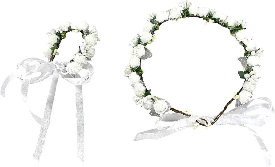 Yahoo! Yahoo!ショッピング(ヤフー ショッピング)花冠 花かんむり 髪飾り 腕飾り 2点セット パーティー 結婚式 写真撮影 ウェディング ダンス（ホワイト,  Free Size）