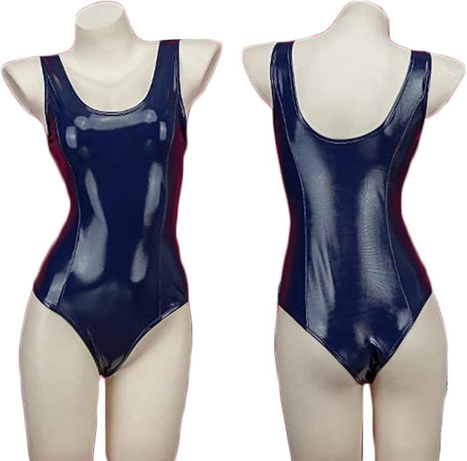 エナメル スク水 スクール水着風 レオタード コスプレ 光沢 紺色