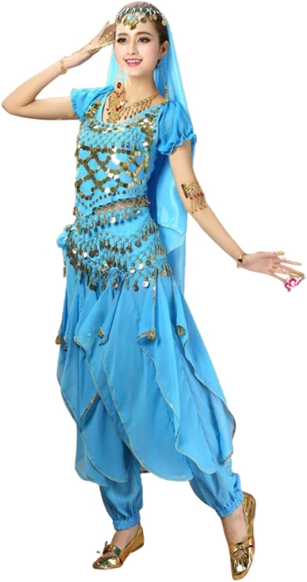 ハロウィン コスプレ アラジン ジャスミン 衣装 ベリーダンス 大人 セット イベント 二次会 (ライトブルー,  Free Size)