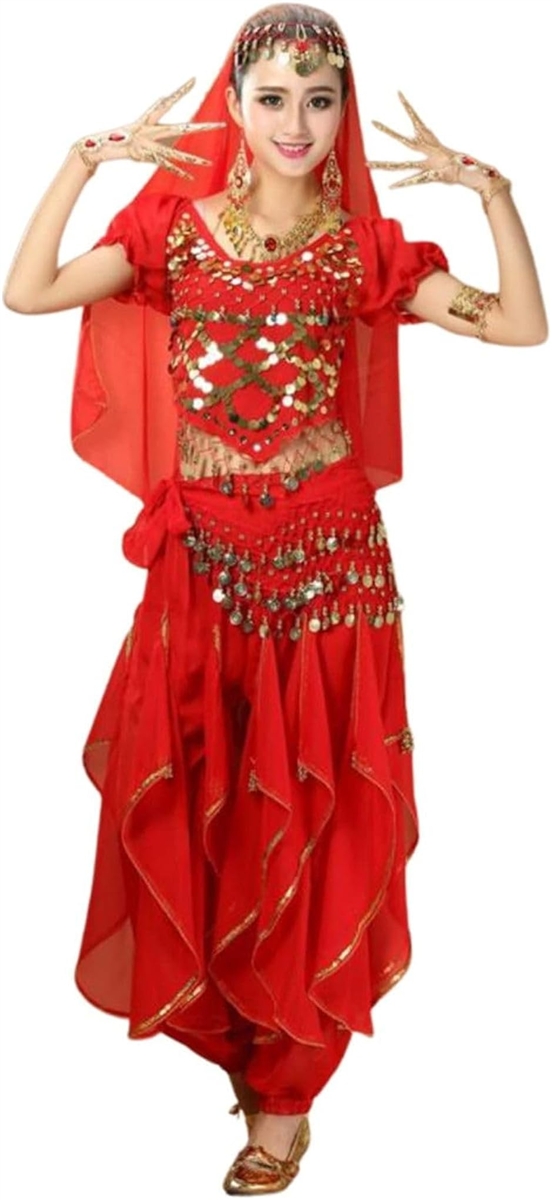 ハロウィン コスプレ アラジン ジャスミン 衣装 ベリーダンス 大人 セット イベント 二次会 仮装 (レッド,  Free Size)