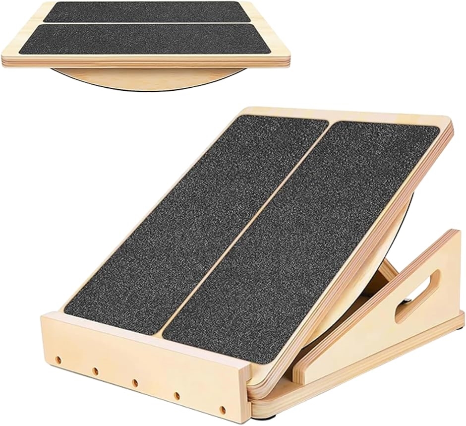 バランスボード 木製 ステッパー 健康器具 体幹トレーニング 室内運動 静音設計 ダイエット(ストレッチボード セット)