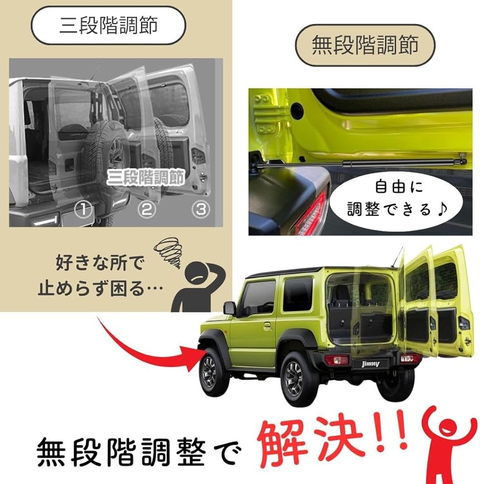 ジムニー JB64/JB74W バックドアダンパー 無段階調整 ジムニー JB64 JB74 シエラ バックドアダンパー 無段階 自由停止
