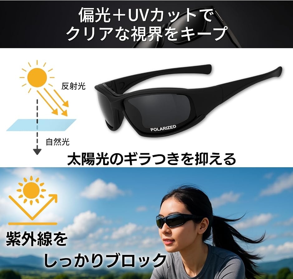 サングラス バイク用ゴーグル 偏光 交換レンズ4種付き まぶしさ軽減