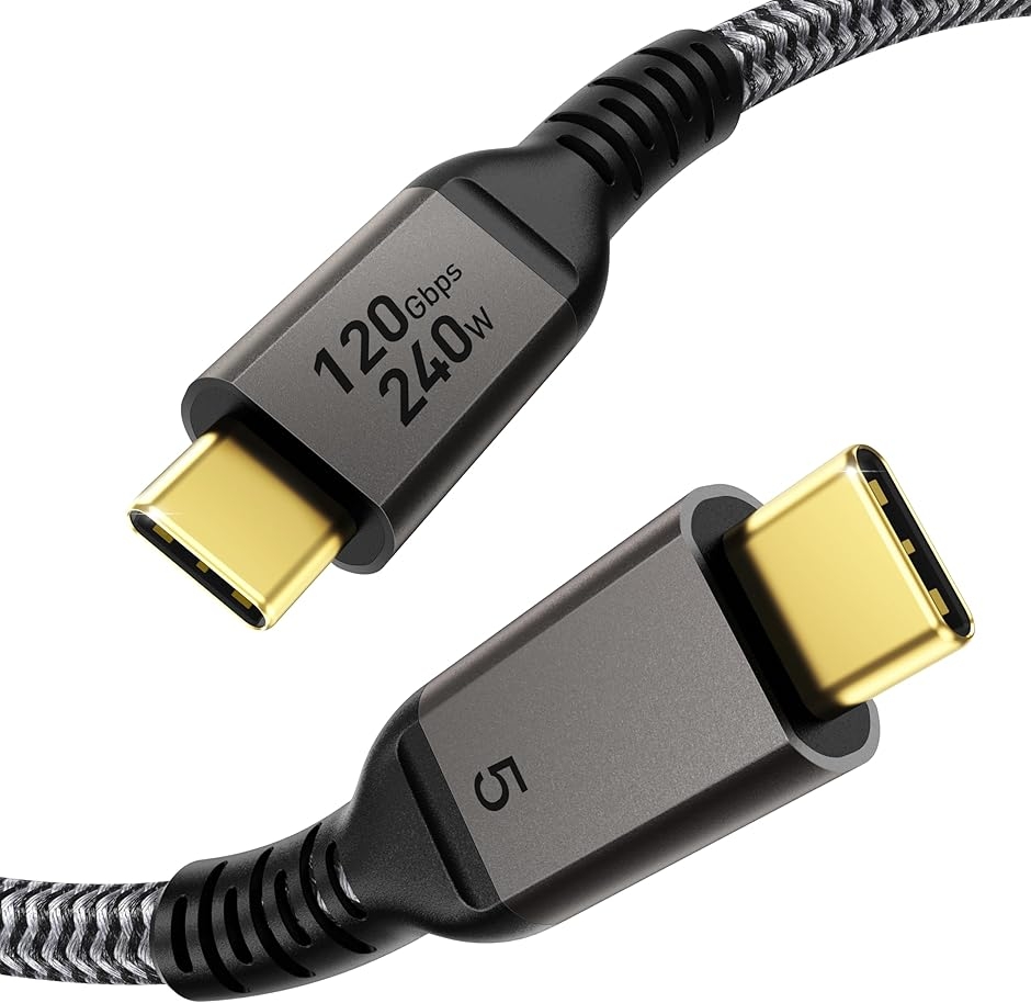 4/3�EUSB4���ʌ݊� 240W 120Gbps Thunderbolt 5 �P�[�u�� 8K@60Hz�f���o�͑Ή� (�O���[,  1M)