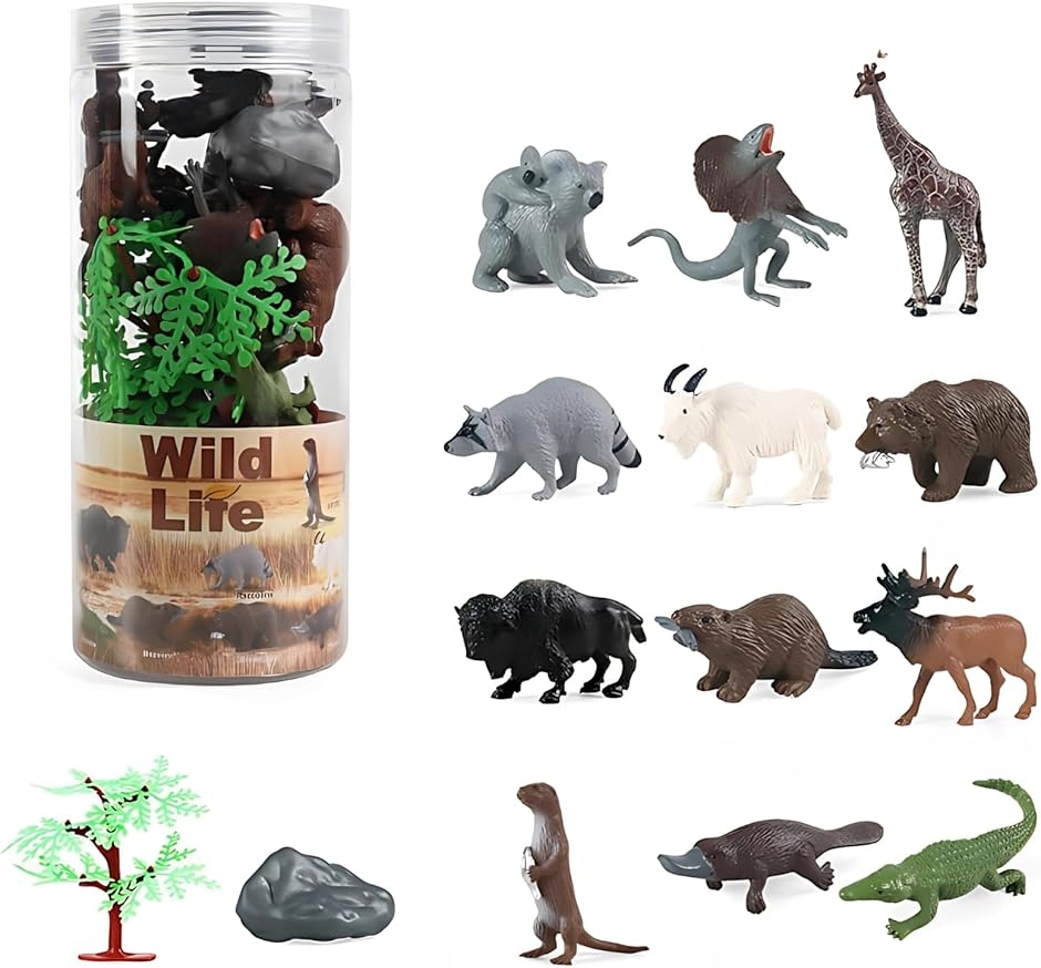 動物 昆虫 フィギュア リアル おもちゃ モデル 12体 木 岩 : ゼ