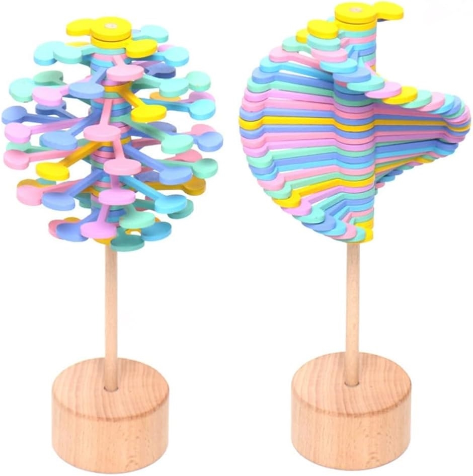 感覚刺激グッズ フィボナッチツリー フィジェットトイ 回転ロリポップ 木製 玩具 (パステル)