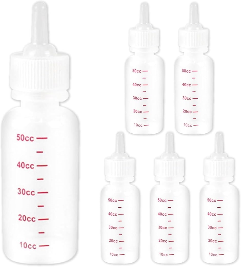 猫 犬 ペット哺乳瓶 50ml 乳首付き 給水器 授乳 注入器 水分補給 小動物 哺乳用品(乳白色,  50ml 6本) | ブランド登録なし