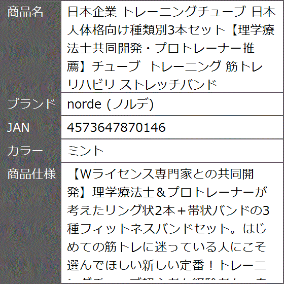 日本企業 トレーニングチューブ 日本人体格向け種類別3本セット理学