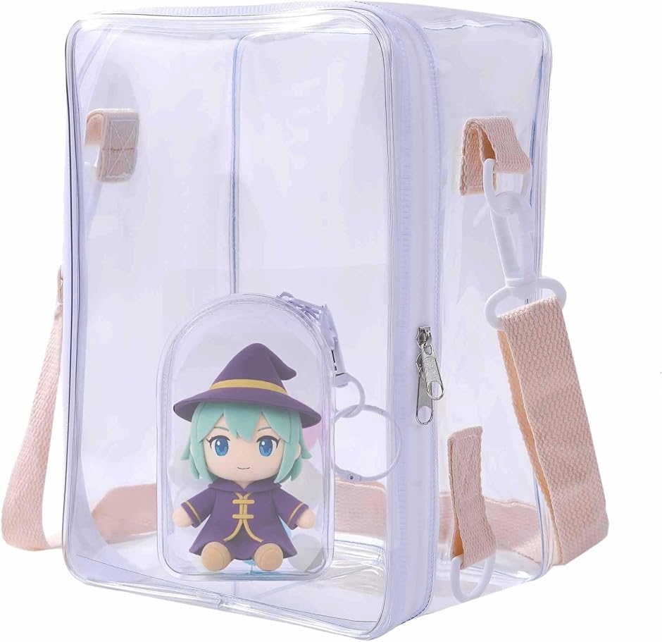 痛バッグ 見せバッグ ぬいぐるみ用 ショルダーバッグ 透明 大容量 推し活 ぬいポーチ ぬいぐるみ用小ポーチセット (クリア,  L)