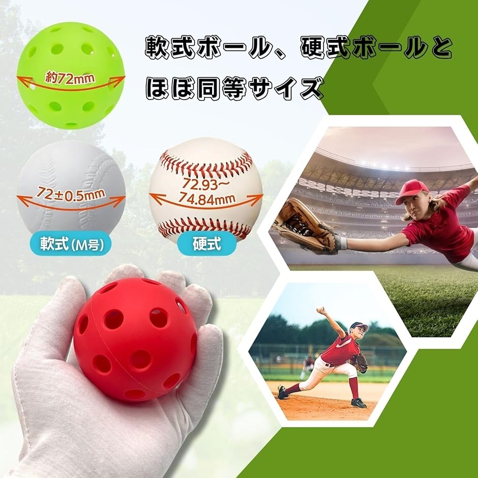 穴あきボール 野球 練習用 ティーバッティング 室内 72mm 16個セット