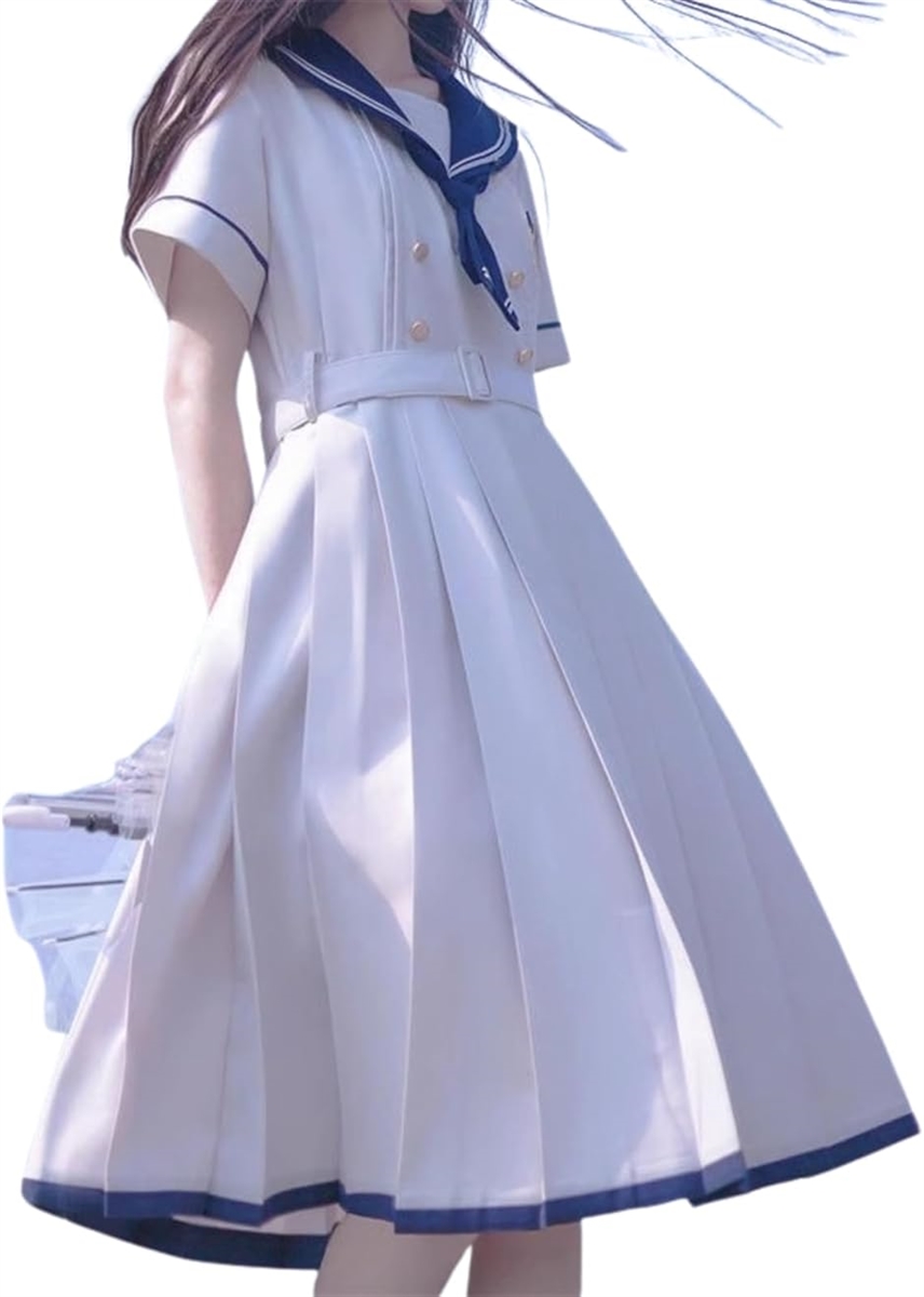 セーラー ワンピース 半袖 コスプレ ハロウィン 大人 レディース(ホワイト,  XL)