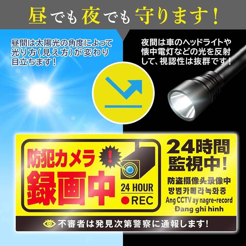 防犯カメラ ステッカー 作動中 耐光/耐水/耐候/反射 シール 屋外6カ国
