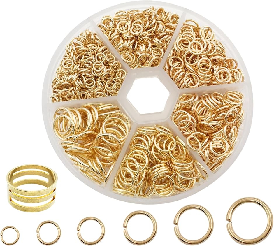 丸カン マルカン クセサリーパーツ DIY クラフト リング 金具 手芸用品 大容量 収納箱付き (ゴールド)