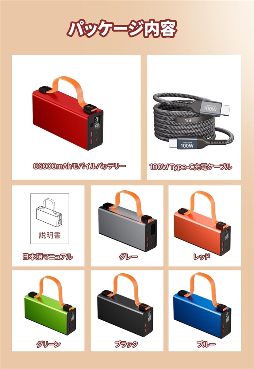 モバイルバッテリー 86000mAh/140W ポータブルバッテリー 4ポート 2