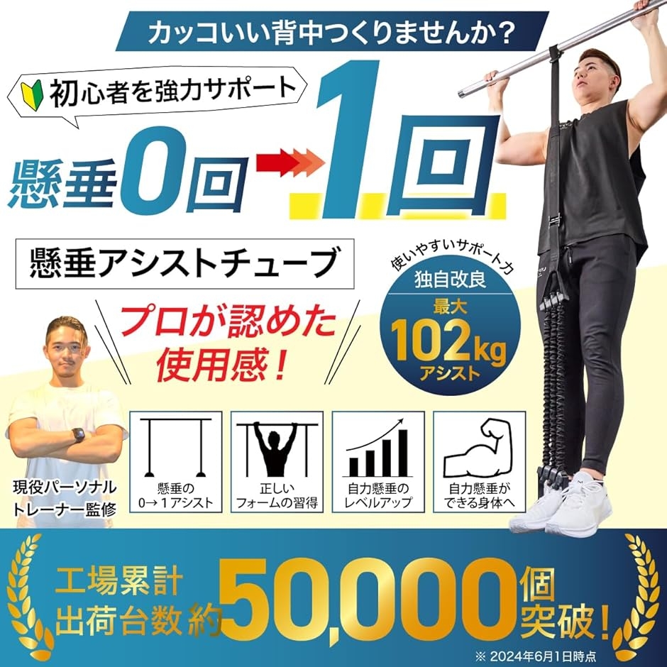 現役トレーナー監修 懸垂 アシスト チューブ 3段階調節 最大荷重120kg
