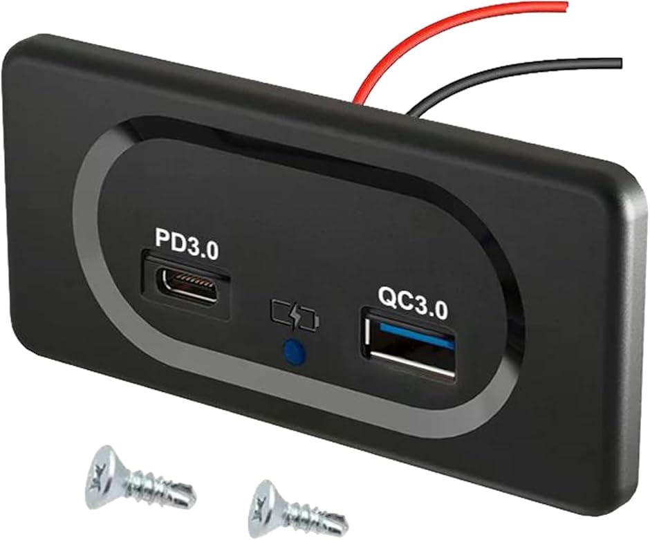USB �J�[�`���[�W���[ 2�� 12V-24V ���ߍ��݌^ TYPE-C TYPE-A (�u���b�N)