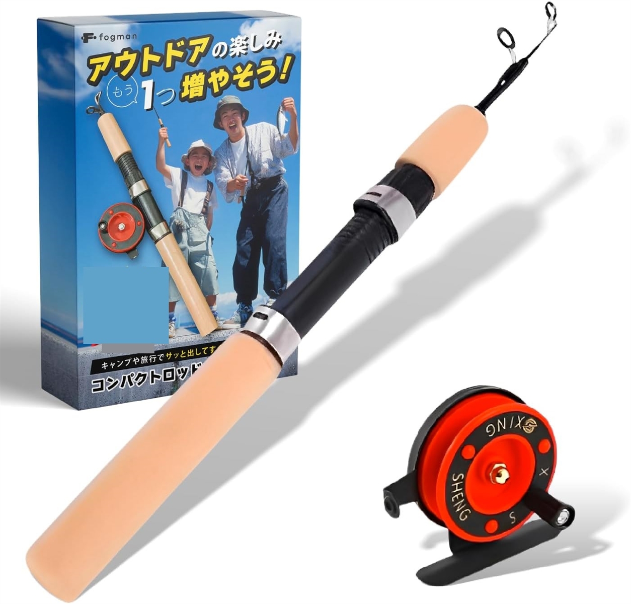 穴釣り ロッド リール付き 釣り竿 ワカサギ コンパクト 振り出し 短竿 ヘチ釣り 携帯 (55cm,  55cm)