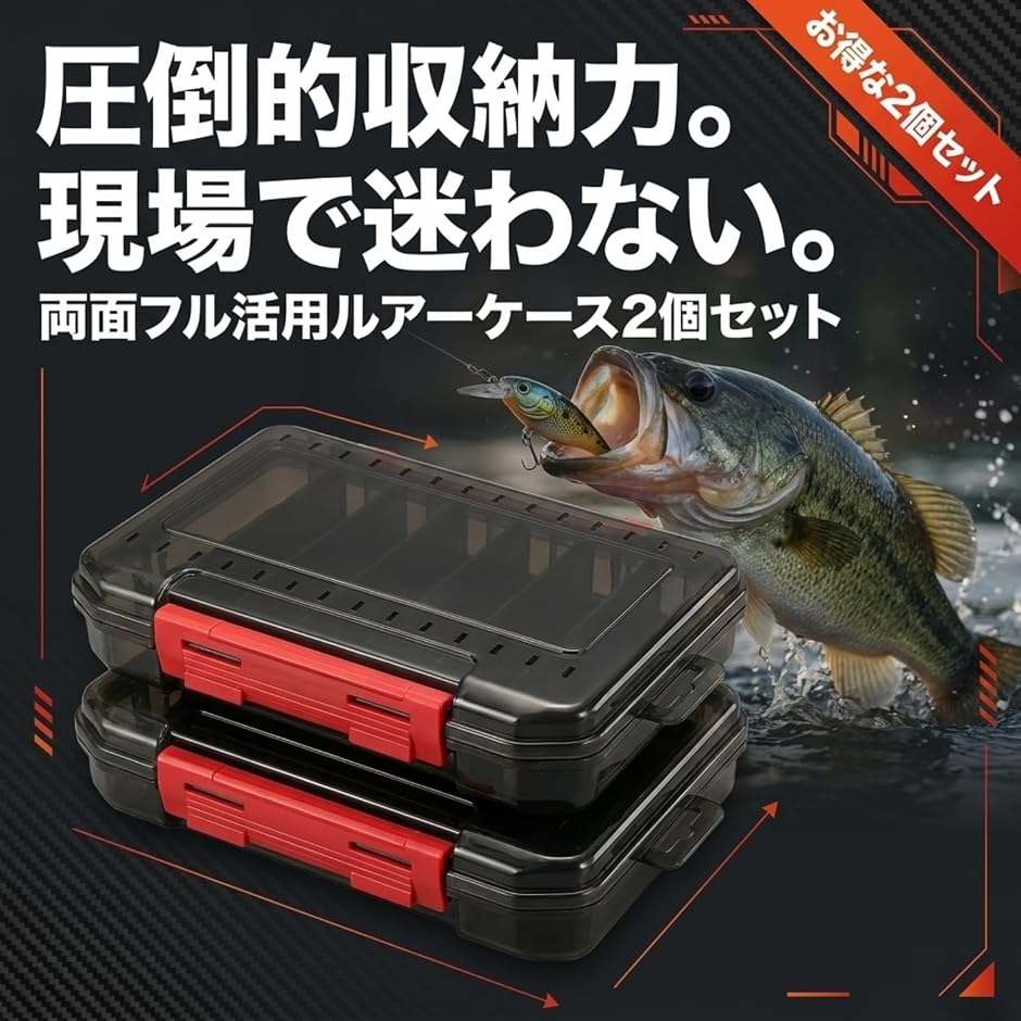 ルアーケース 両面 収納ボックス 2個セット(ブラック) : ゼブランド